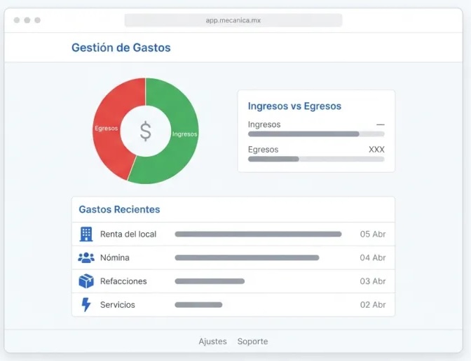 Screenshot of Expense Management in Mecánica MX — auto repair shop software