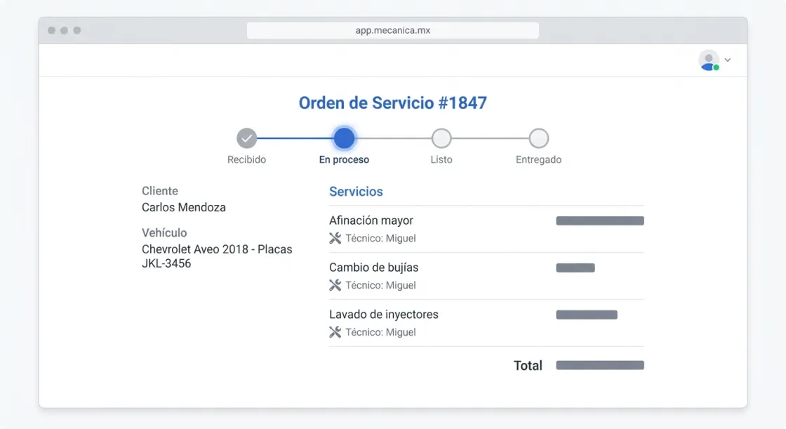 Screenshot de Ordens de Serviço no Mecánica MX — software para oficinas mecânicas automotivas