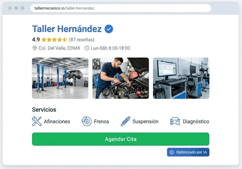 Screenshot de Perfil Público no Mecánica MX — software para oficinas mecânicas automotivas