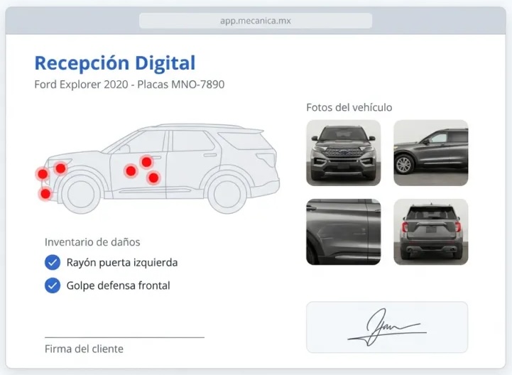 Screenshot de Recepção Digital no Mecánica MX — software para oficinas mecânicas automotivas