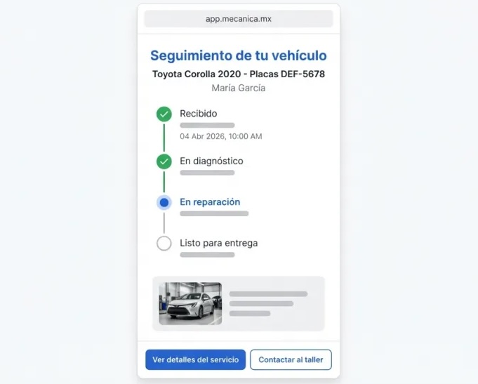Screenshot de Acompanhamento ao Vivo no Mecánica MX — software para oficinas mecânicas automotivas