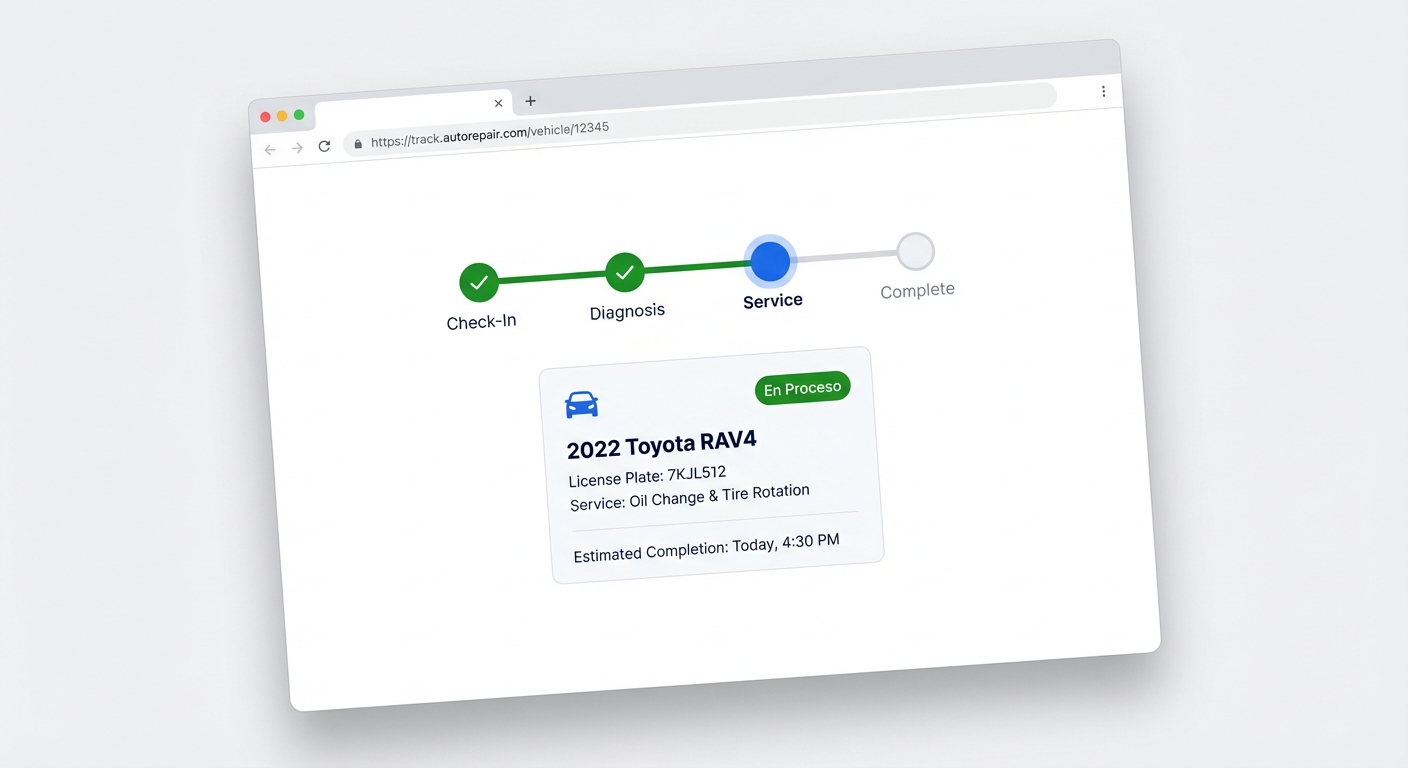 Portal de acompanhamento de serviço mostrando avanço em tempo real