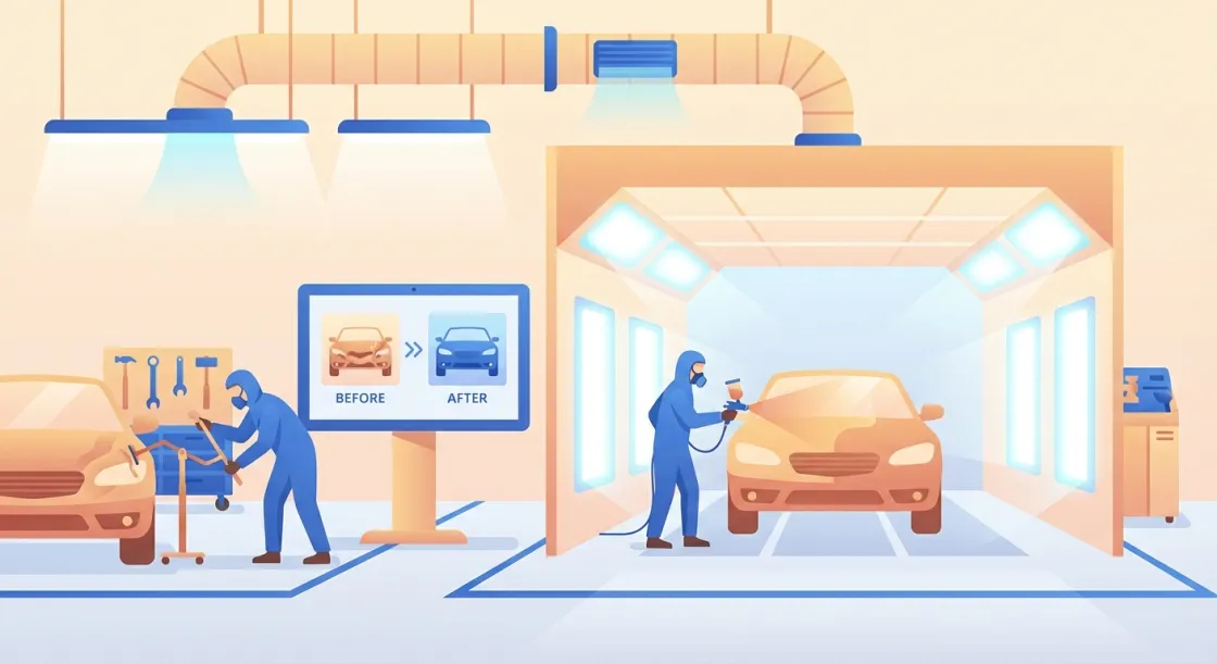 Screenshot de Funilaria e Pintura no Mecánica MX — software para oficinas mecânicas automotivas